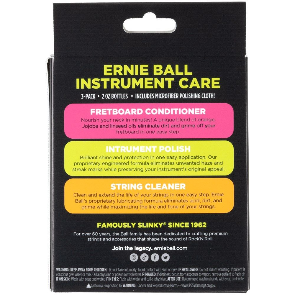 Ernie Ball Instrument Care 3-pack w/ Microfibre Polish Cloth