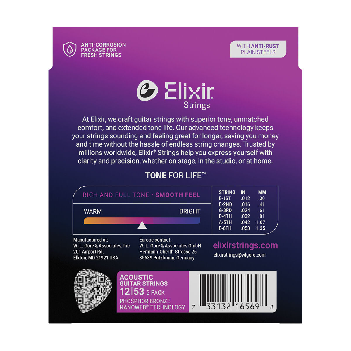 Elixir Acoustic Phosphor Bronze Nanoweb 12-53 Light 3 Pack