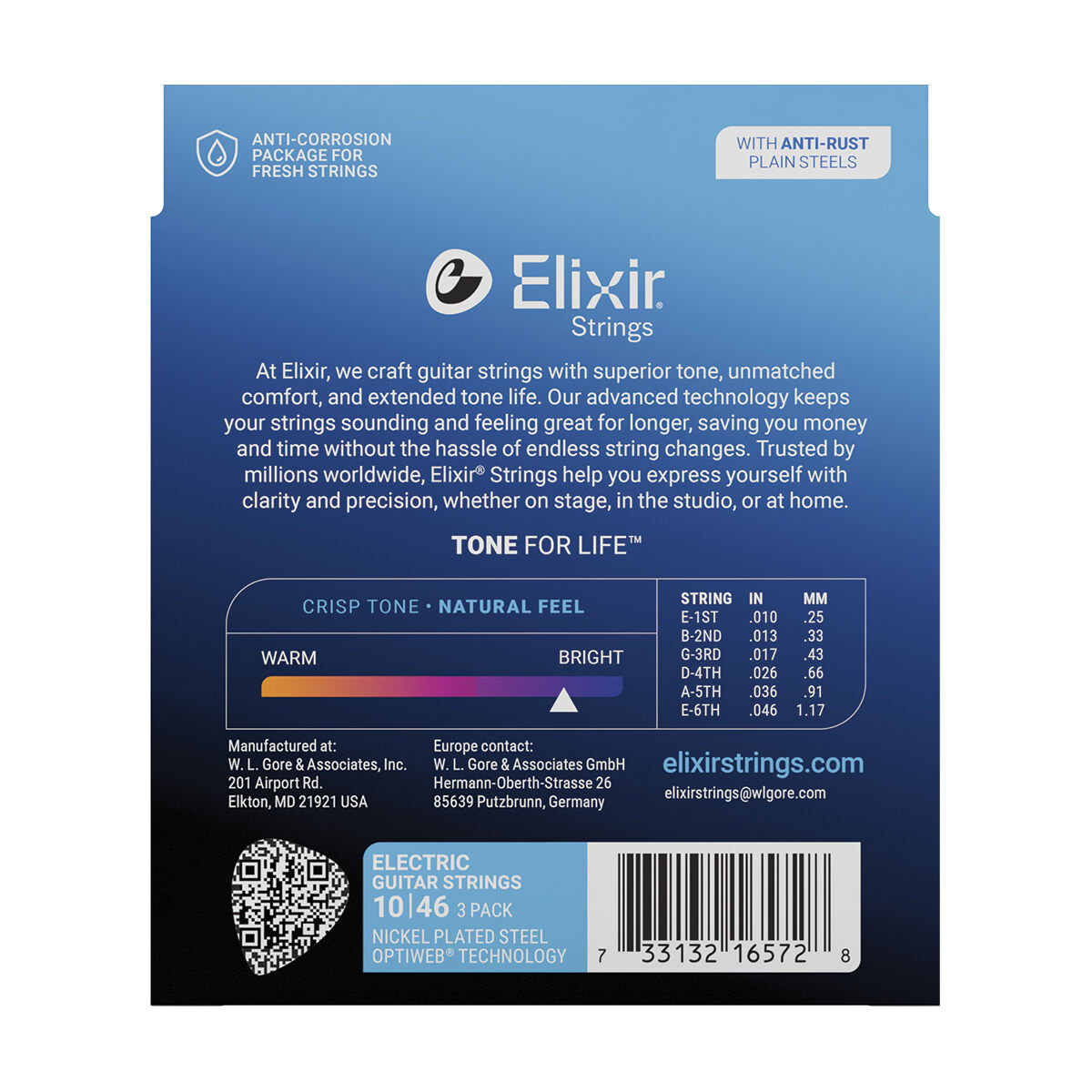 Elixir Electric Nickel Plated Steel Optiweb 10-46 Light -3 Pack