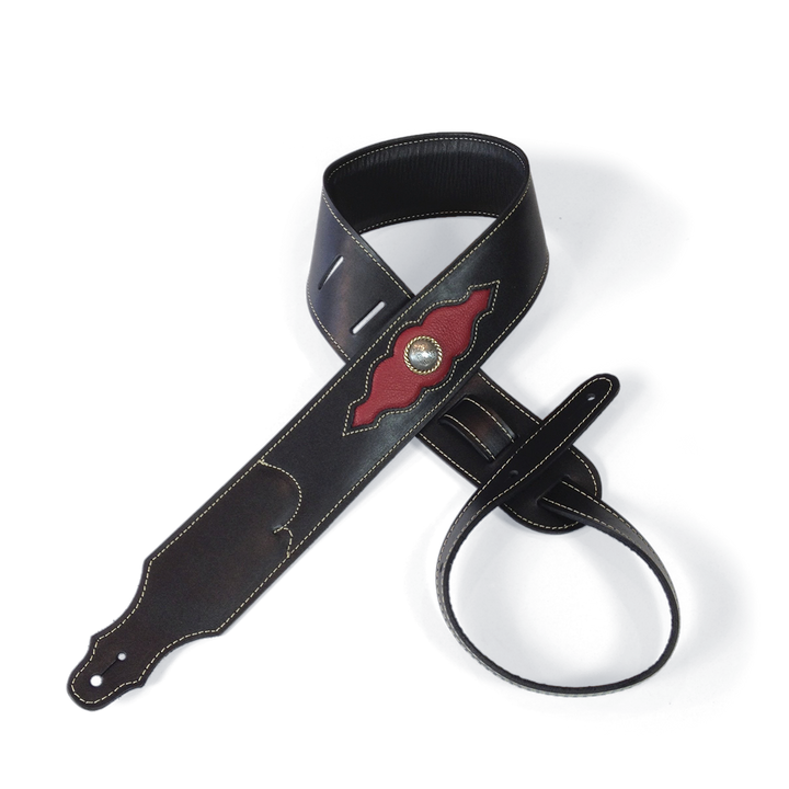 Franklin 2.5" Sculpted Ball Padded Black Leather w/ Red Western Insert & Concho