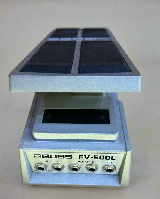 Boss FV-500L guitar effects pedal on a wooden surface