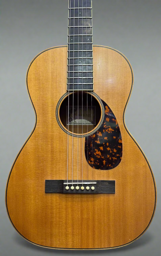 Acoustic guitar with tortoiseshell pickguard in a music store setting