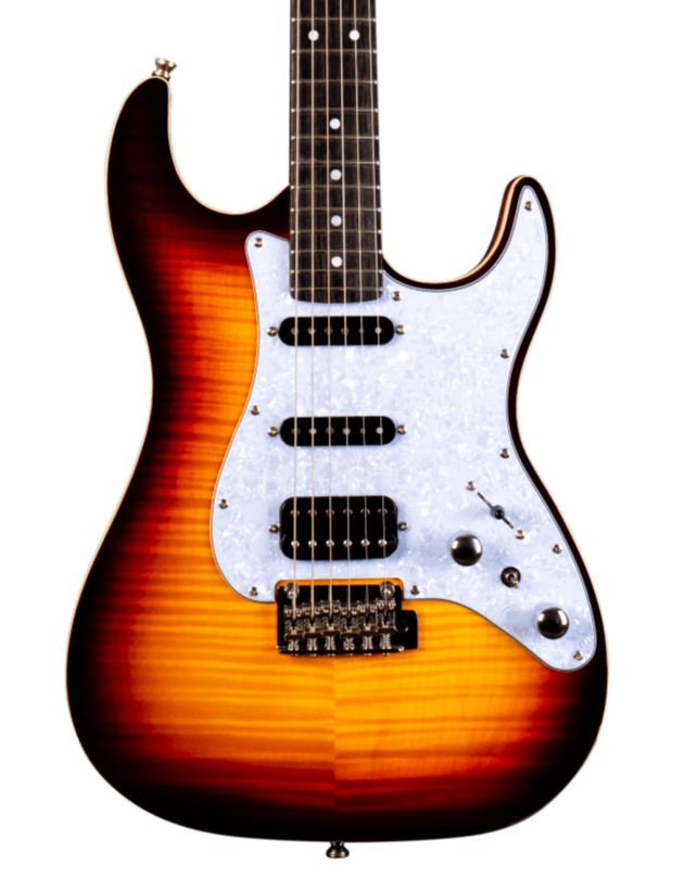Jet JS-600 HSS Electric Mahogany with Flame Maple Body, Ebony Fretboard - Sunburst