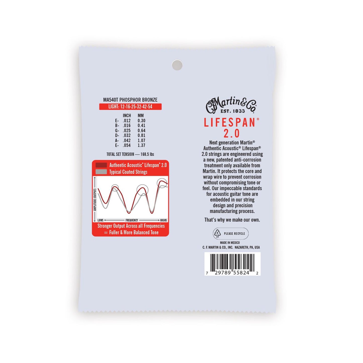 Martin & Co MA540T Acoustic Lifespan Phosphor Bronze 12-54 Light Strings