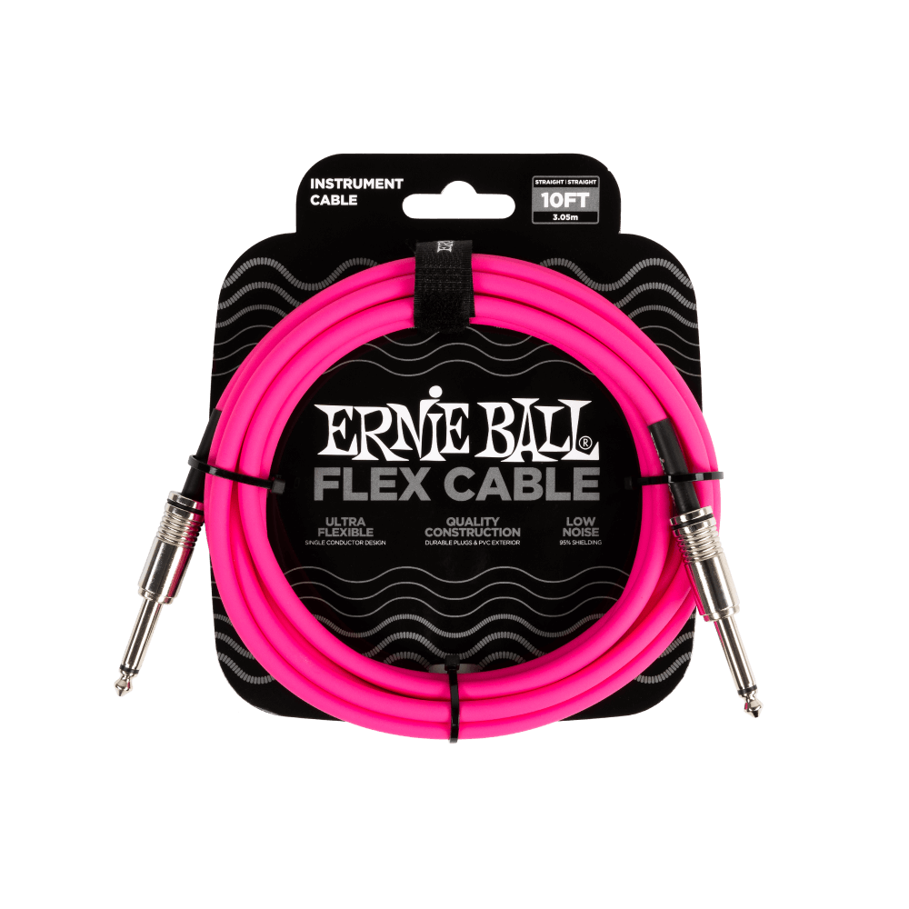 Ernie Ball 10' Flex Straight/ Straight Instrument Cable Pink