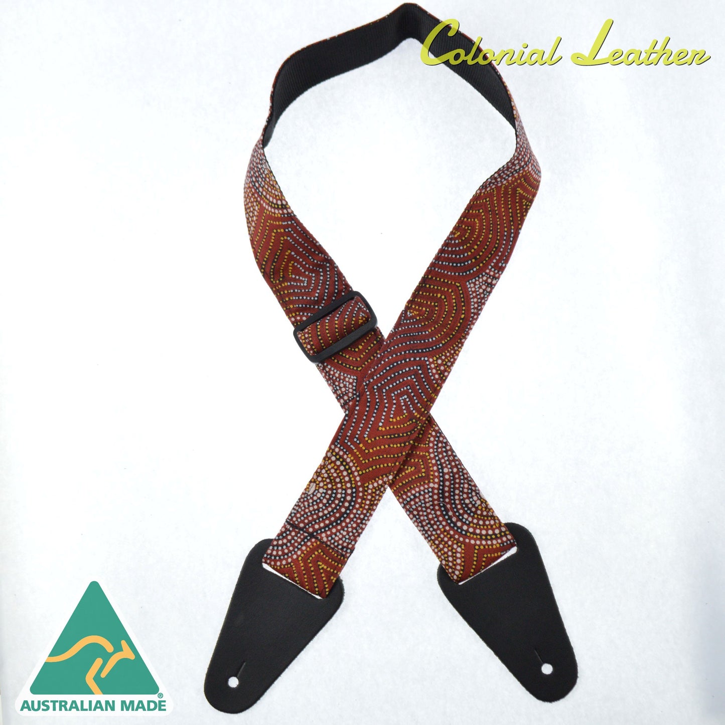 Colonial Leather Aboriginal Art Guitar Strap - Mina Mina Dreaming