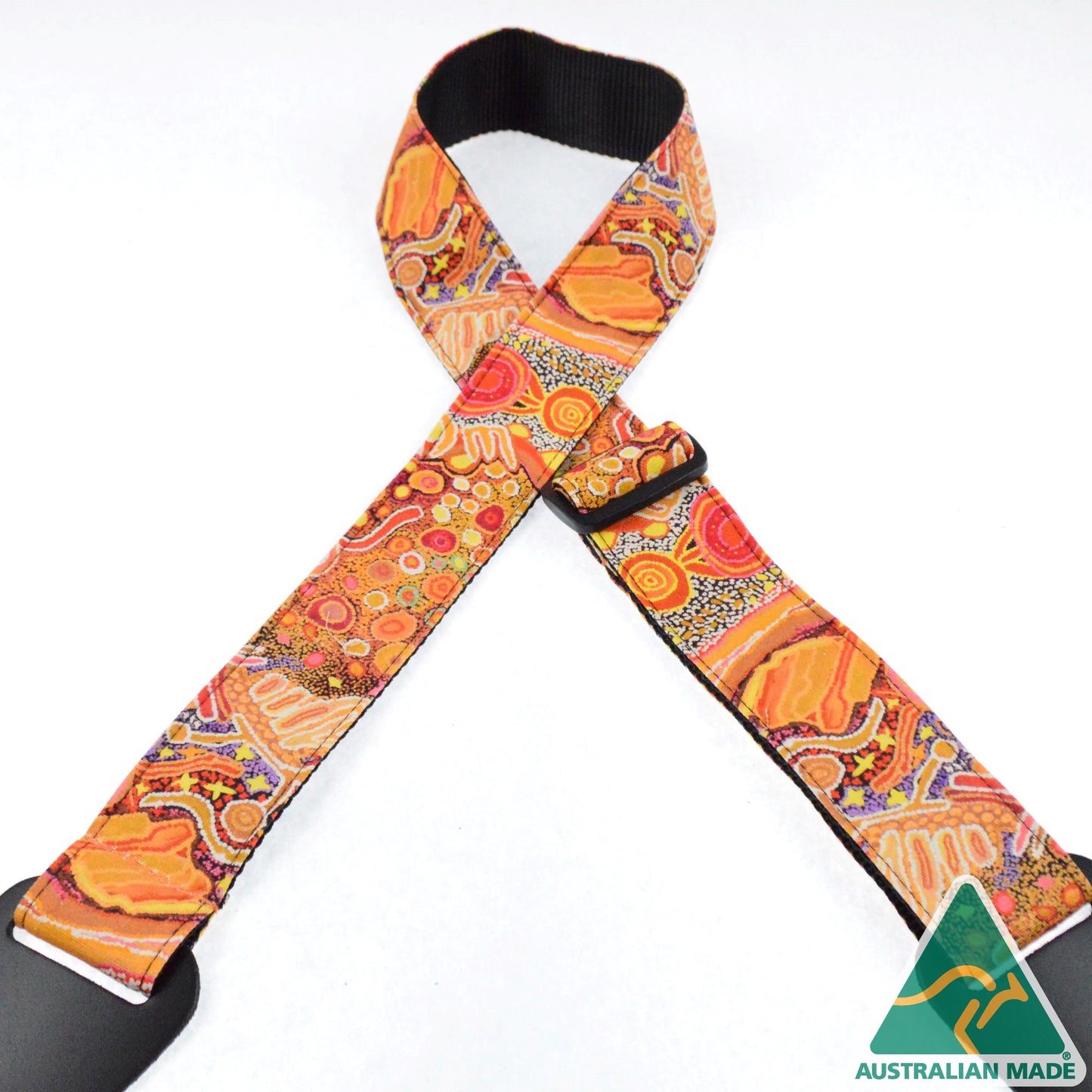Colonial Leather Aboriginal Art Guitar Strap - River Bed