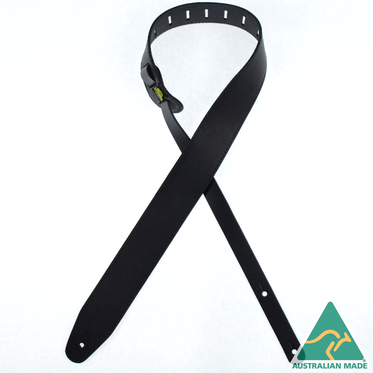 Colonial Leather Black & Black Upholstery Backed 2.5″ Leather Guitar Strap