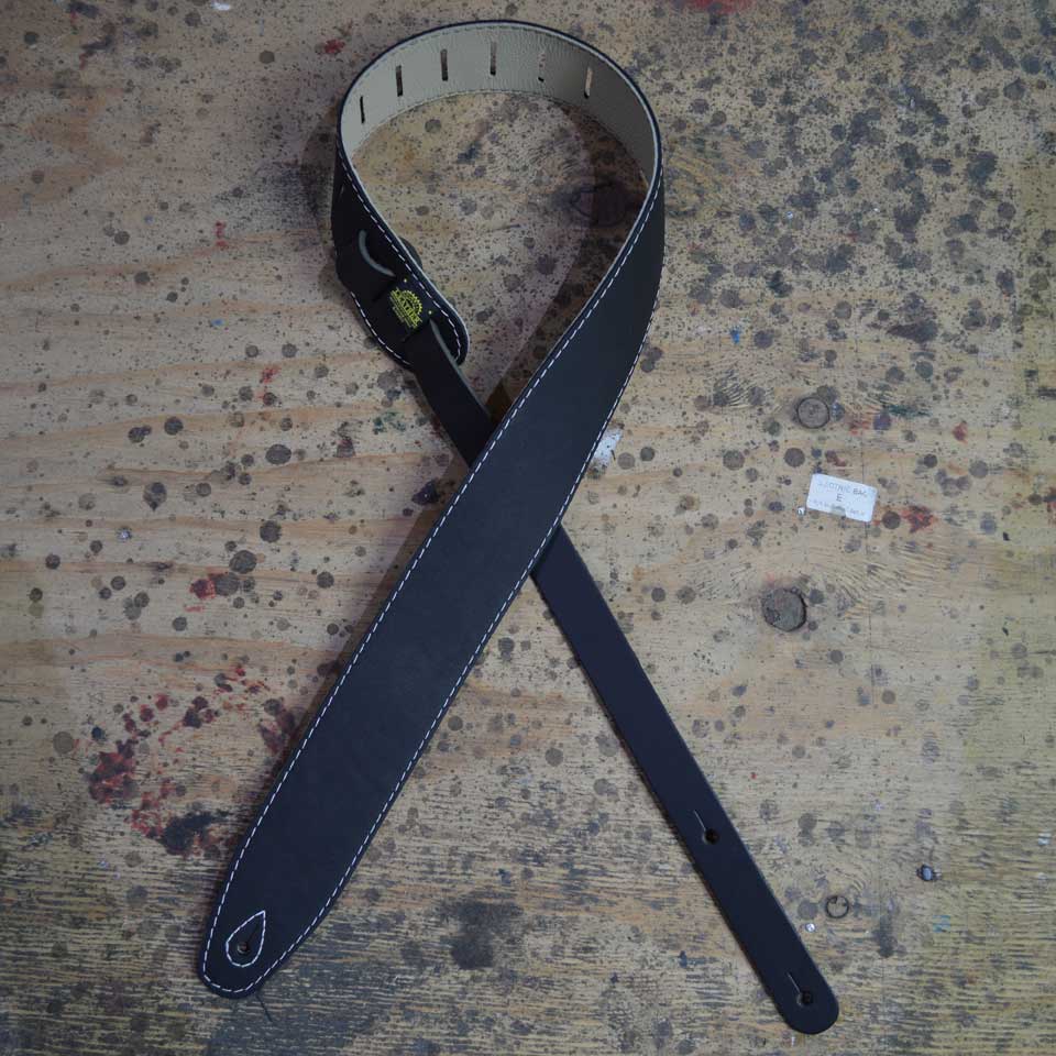 Colonial Leather Black & Bone Upholstery Backed 2.5″ Leather Guitar Strap