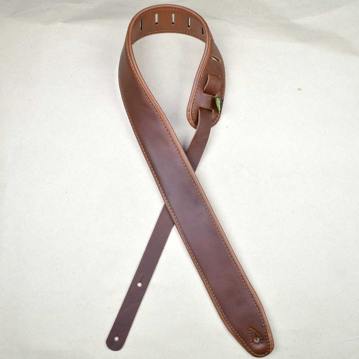 Colonial Leather 2.5″ Padded Upholstery Leather Guitar Strap - Brown & Tan