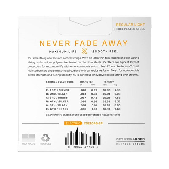 D'Addario 3 Pack XS Coated Electric Guitar Strings 10-46