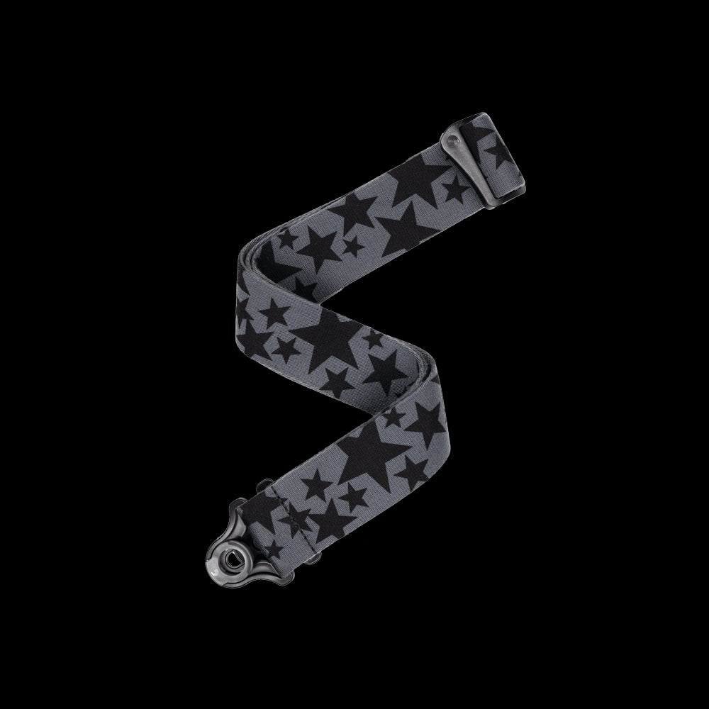 D'Addario Auto Lock Strap - Stars, Black and Grey
