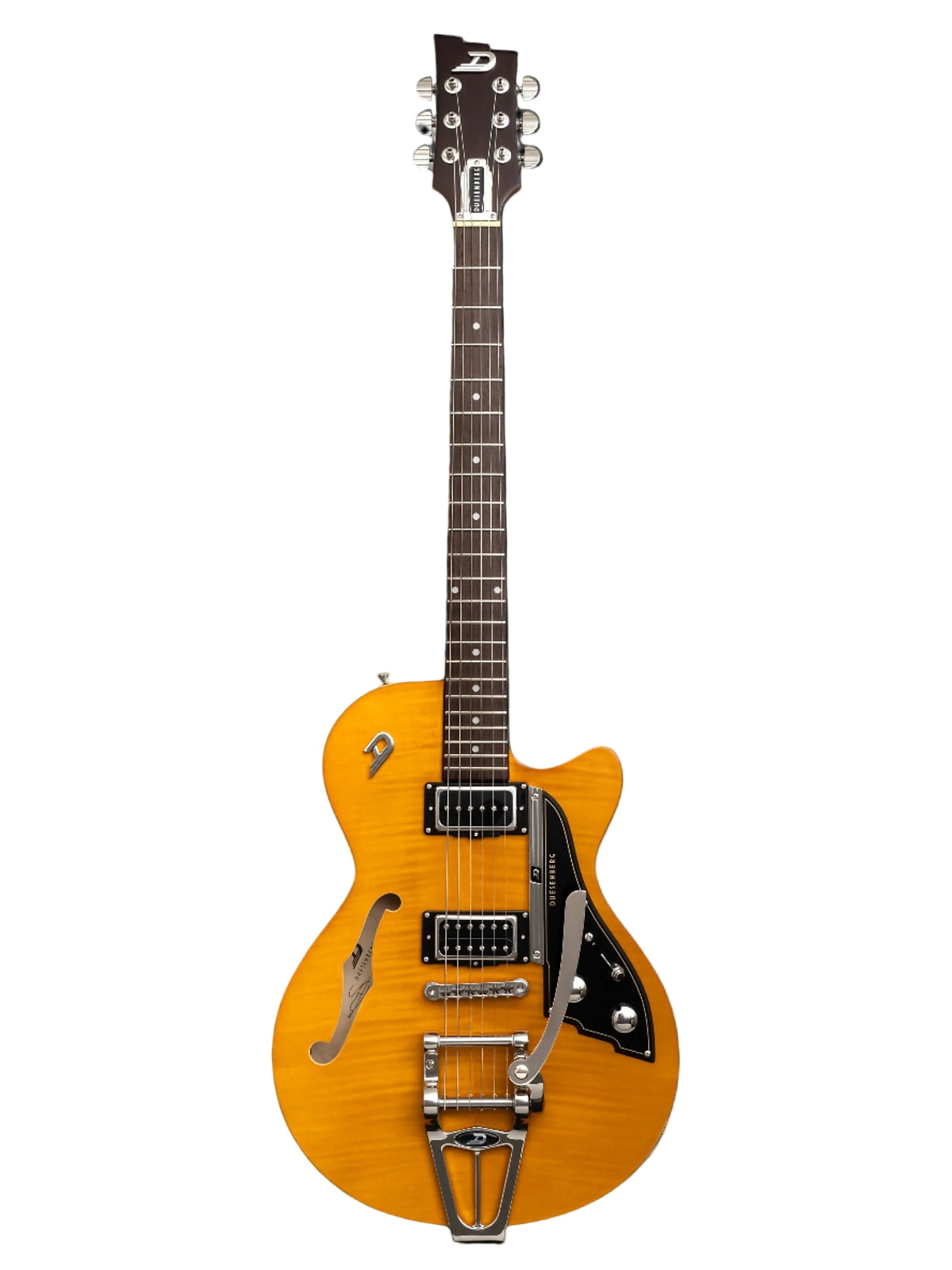 Electric guitar with a sunburst finish on a white background