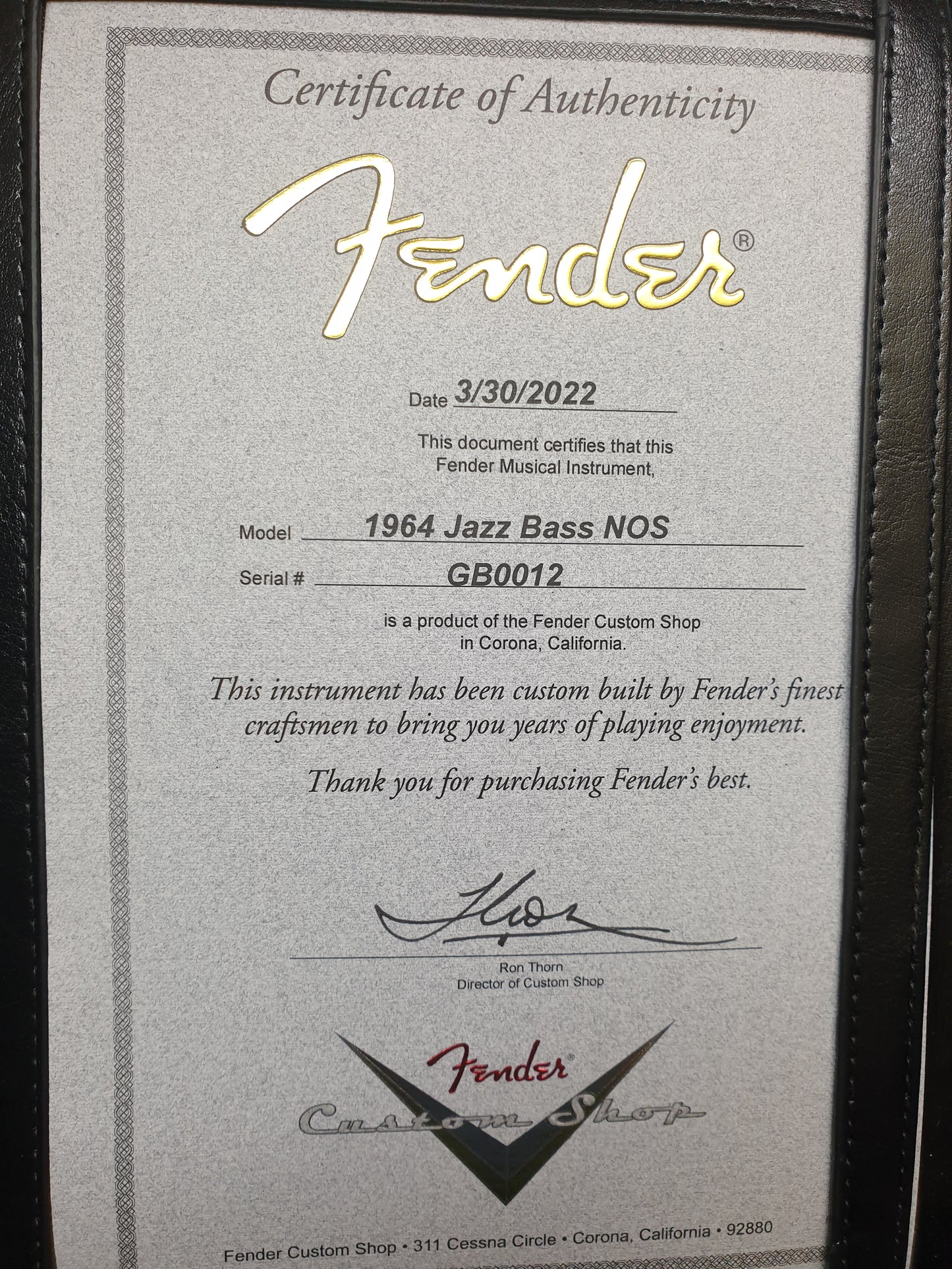 Fender Custom Shop ’Bad Brothers’ '64 Jazz Bass ‘New Old Stock’ - Vintage White