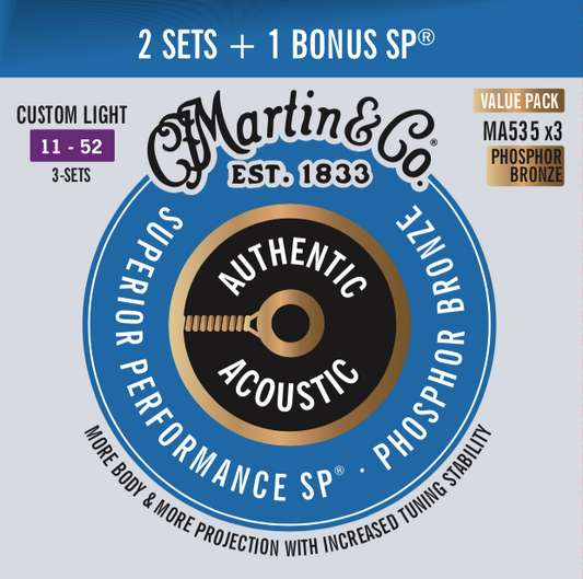 Martin & Co Authentic Acoustic Phosphor Bronze 3 Pack Custom Light 11-52