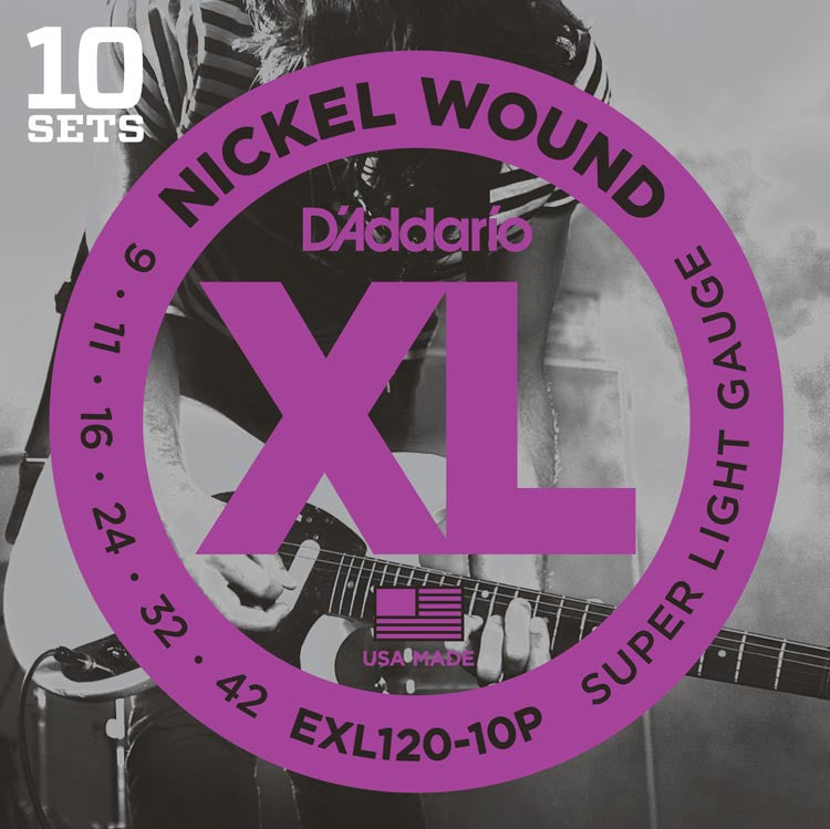 D'Addario Electric EXL120 10 Pack Nickel Wound 9-42 Super Light