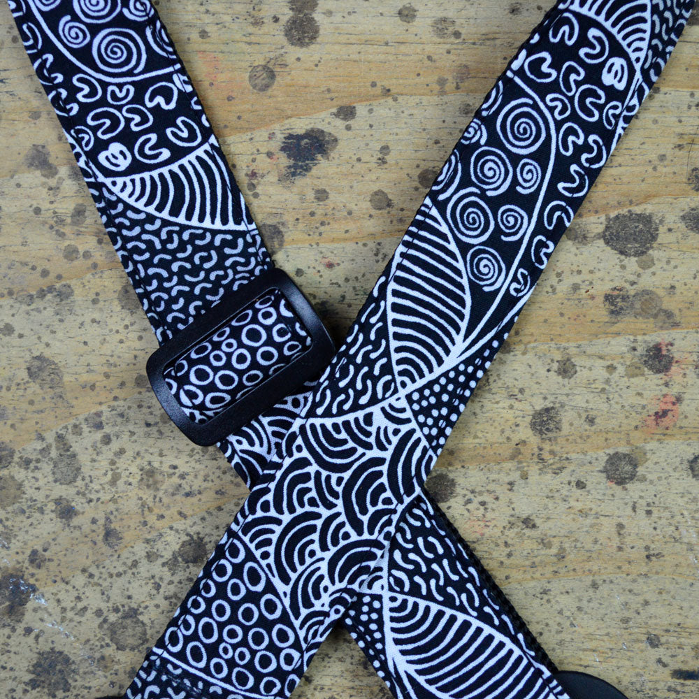 Colonial Leather Aboriginal Art Guitar Strap - Black & White
