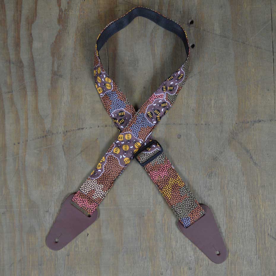 Colonial Leather Aboriginal Art Guitar Strap - Honey Ants