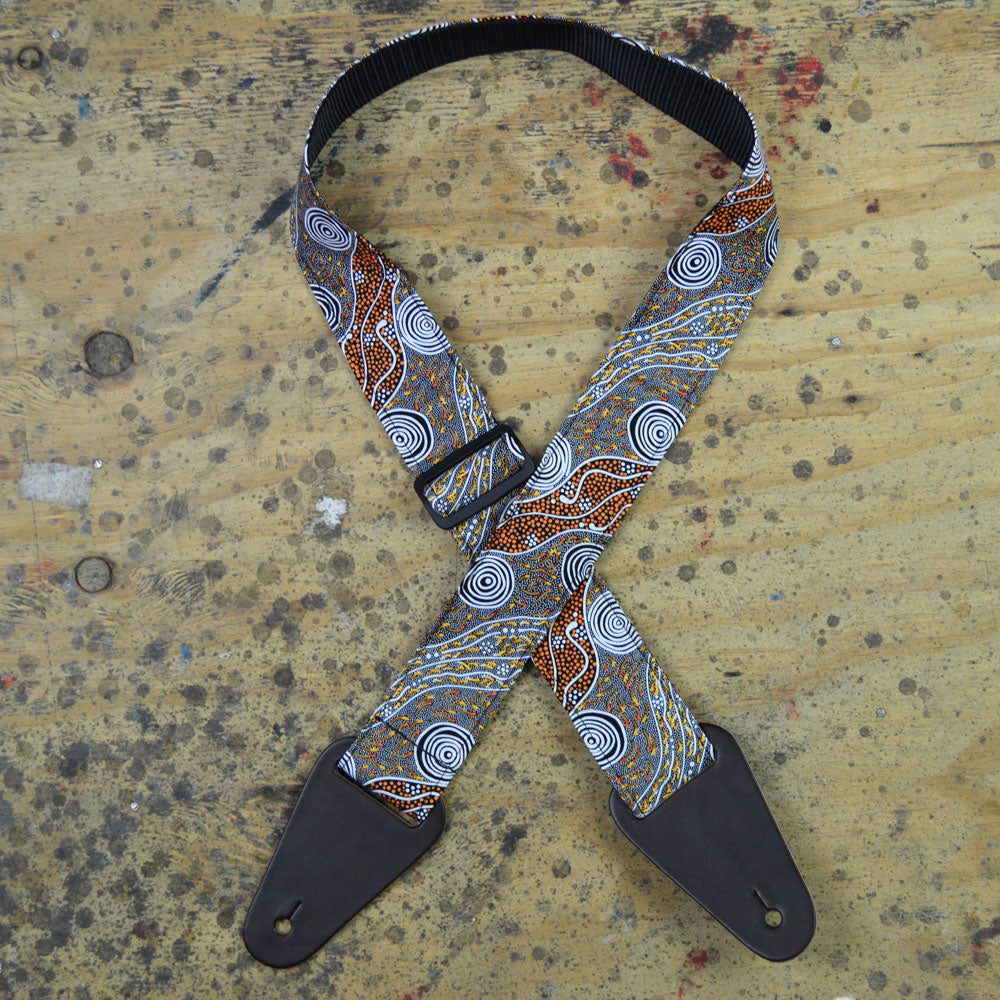 Colonial Leather Aboriginal Art Guitar Strap - Bush Camp