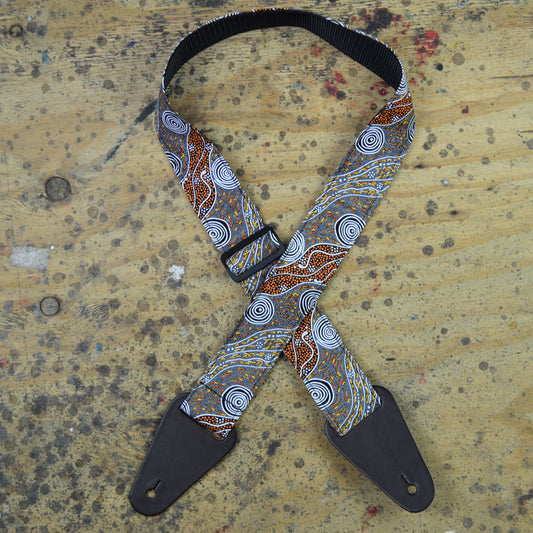 Colonial Leather Aboriginal Art Guitar Strap - Bush Camp