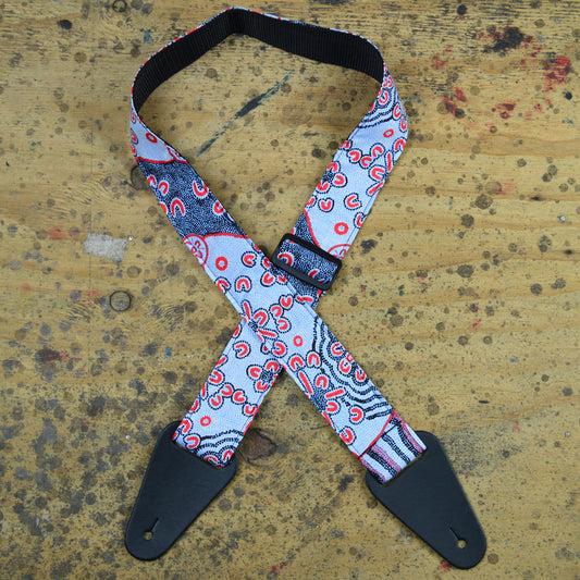 Colonial Leather Aboriginal Art Guitar Strap - Blue Dot