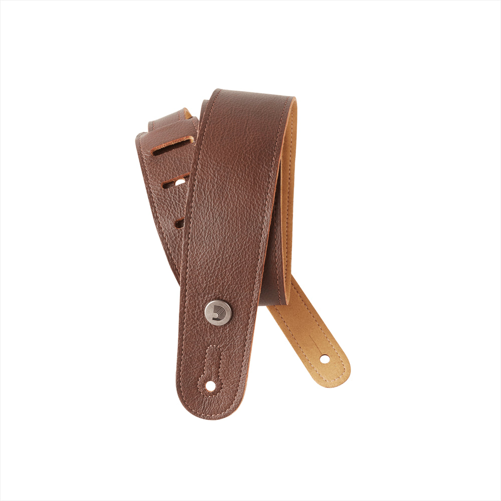 D'ADDARIO SLIM GARMENT LEATHER GUITAR STRAP - BROWN