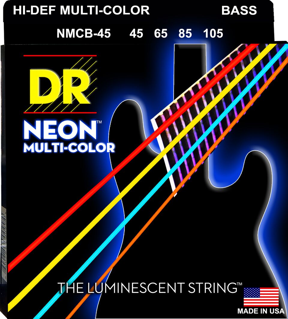 DR NEON BASS STRINGS - HI-DEF MULTI COLOUR - 45-105