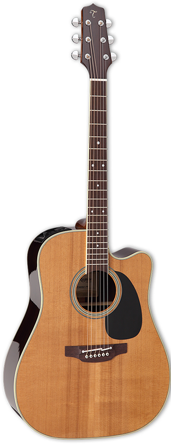 Acoustic guitar with a cutaway on a white background