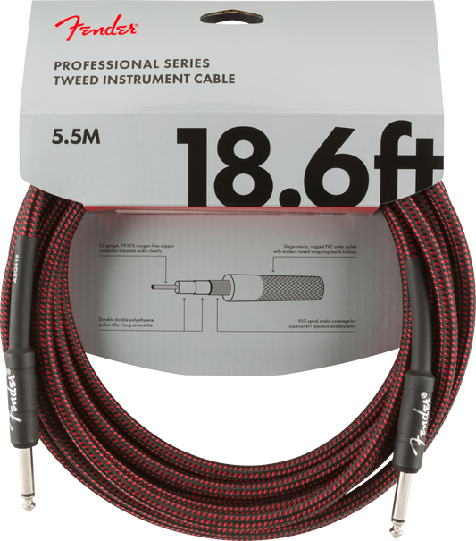 Fender Professional Series Tweed Instrument Cable 18.6ft - Straight to Straight - Red Tweed