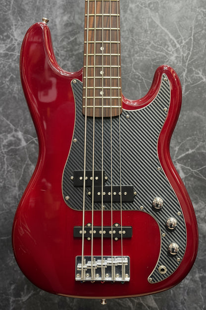 Harley Benton 5-String HTR PJ Bass - Trans Red - Pre-Loved