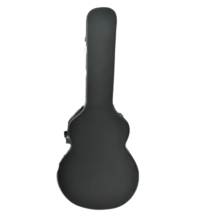 Black guitar case on a white background