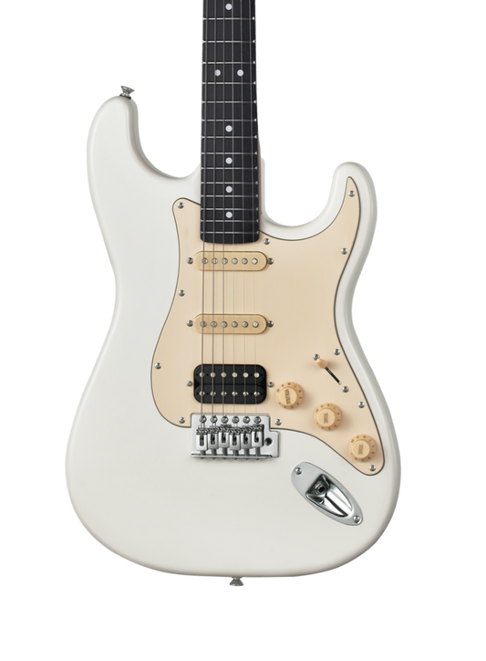 White electric guitar on a white background
