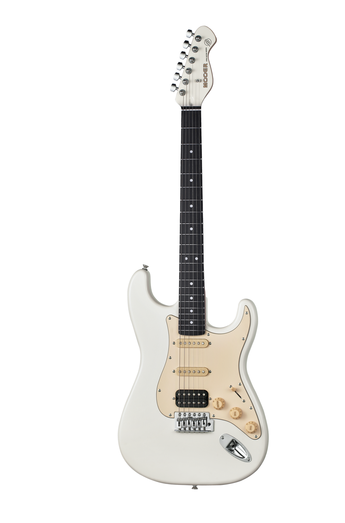 White electric guitar on a white background