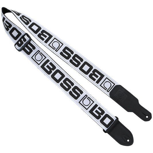 Boss BSM20WB Monogram Guitar Strap - White w/ Black Logo