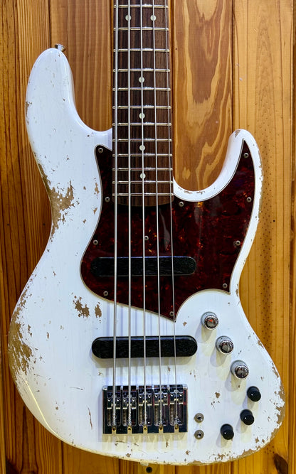 Xotic XJ-1T 5-String Jazz Bass - Alder - Olympic White Heavy Aged - #3845