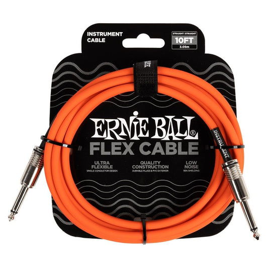 Ernie Ball 10' Flex Straight/ Straight Instrument Cable Orange