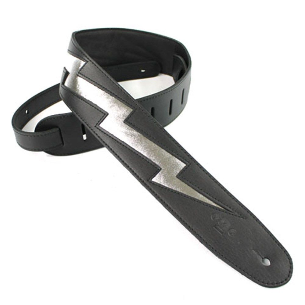 DSL Lightbolt Series 2.5" Guitar Strap - Silver Lightning-Bolt