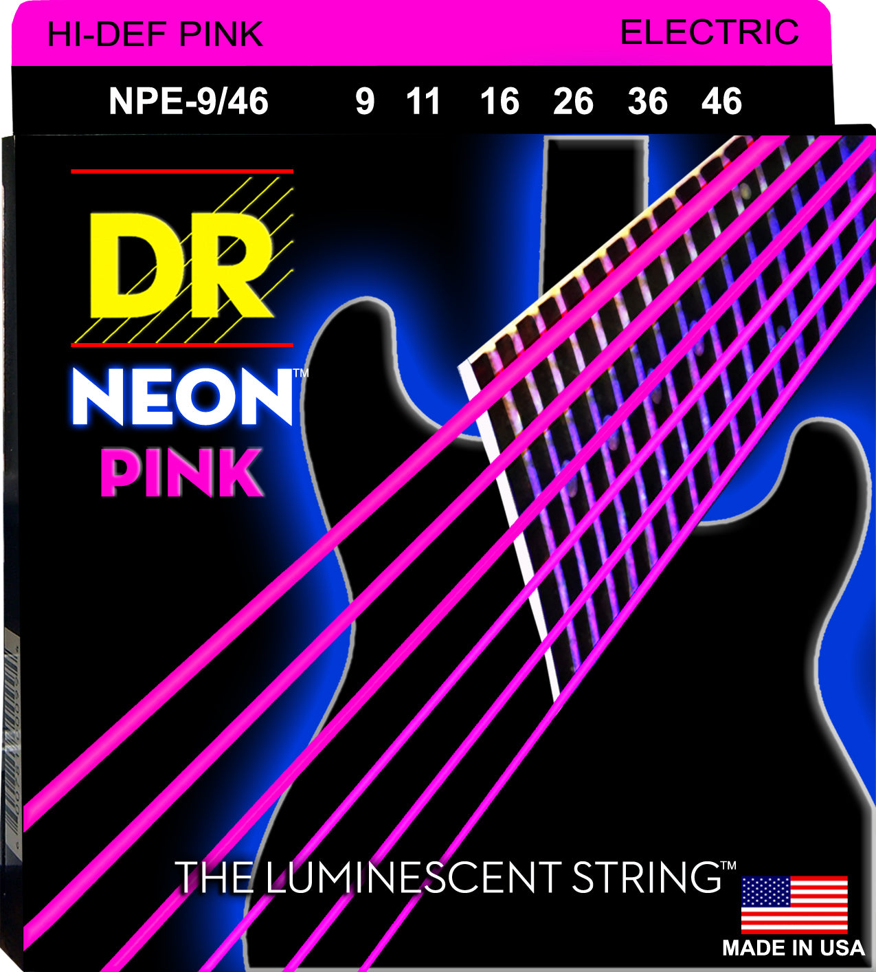 Dr NPE-9/46 Neon Electric Strings Hi-Def Pink 9-46