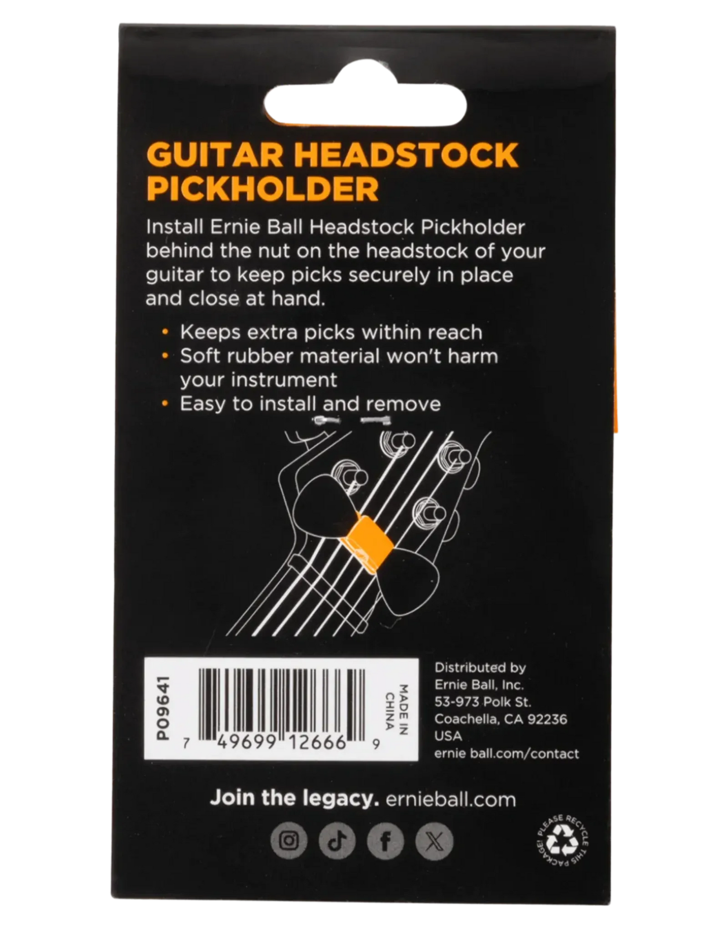 Ernie Ball Pickholder Guitar Headstock