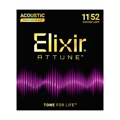 Elixir ATTUNE Phosphor Bronze Acoustic Guitar Strings - Custom Light - 11-52