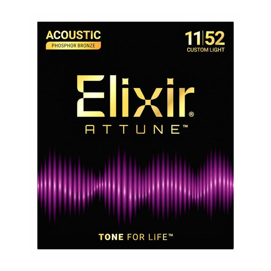 Elixir ATTUNE Phosphor Bronze Acoustic Guitar Strings - Custom Light - 11-52