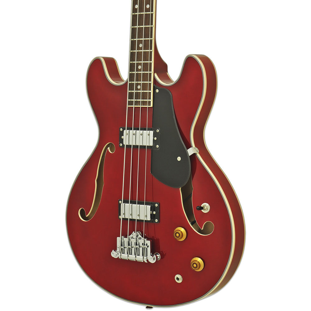 Aria Pro II Classic Series Hollow Body Electric Bass Guitar - Wine Red