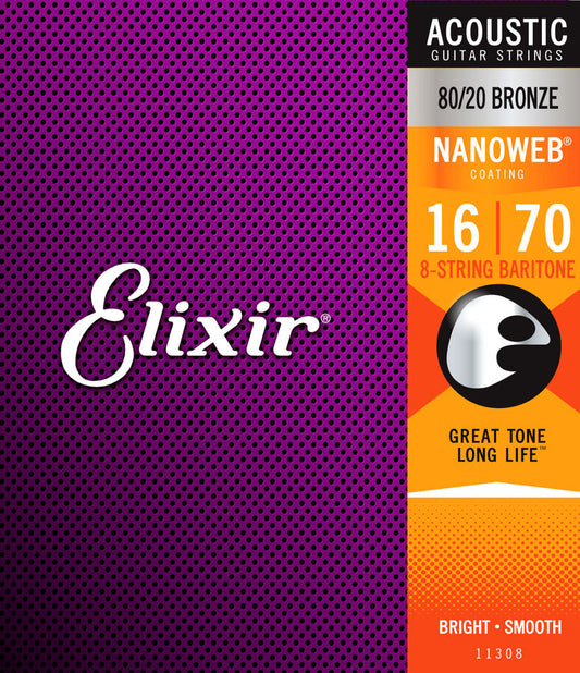 Elixir Acoustic Nanoweb 80/20 8-String Baritone Strings 16-70