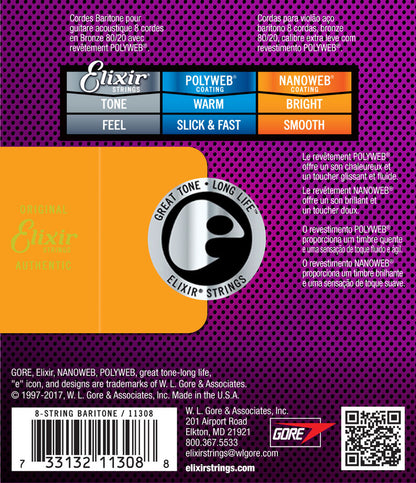 Elixir Acoustic Nanoweb 80/20 8-String Baritone Strings 16-70