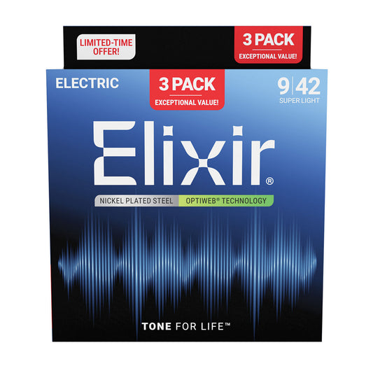 Elixir Electric Nickel Plated Steel Optiweb 9-42 Super Light -3 Pack