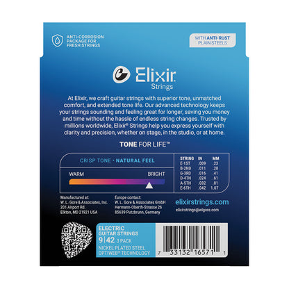 Elixir Electric Nickel Plated Steel Optiweb 9-42 Super Light -3 Pack