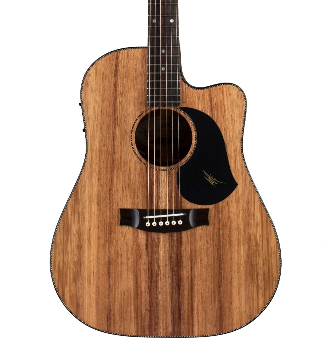 Acoustic guitar with a cutaway on a white background