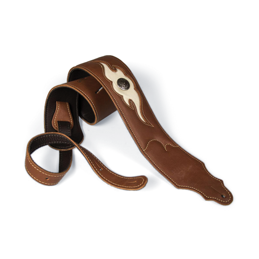 Franklin 3" Sculpted Ball Padded Cognac Leather Strap w/ Cream Flame Insert & Concho
