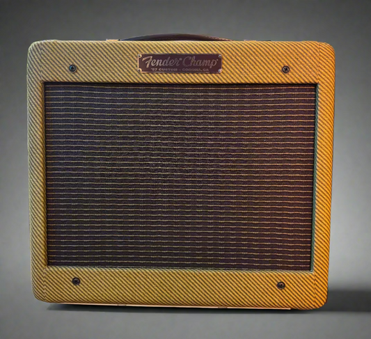 Fender Champ guitar amplifier in a store setting