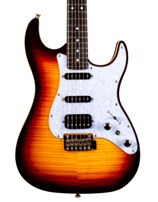 Jet JS-600 HSS Electric Mahogany with Flame Maple Body, Ebony Fretboard - Sunburst